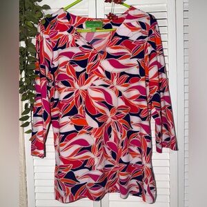 Pappgallo V Neck Hamptons West Palm Women’s Blouse 3/4 Sleeves Pink Classy M